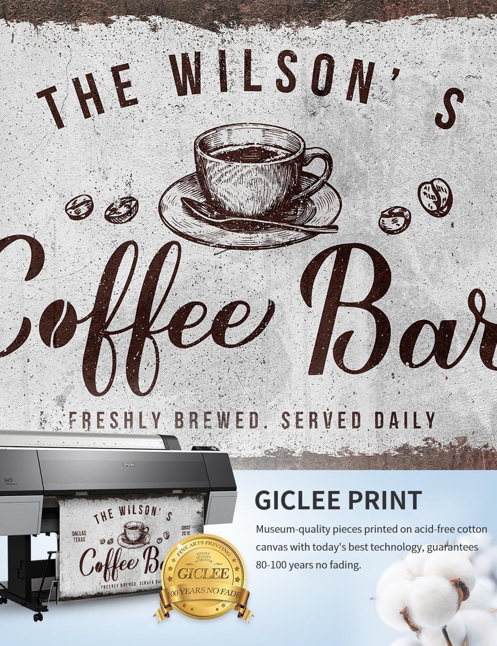 IPIC - Custom Tailored Canvas Coffee Bar Sign, Personalized Wall Art Decor with Family Name, Large Canvas Signage for Home, Kitchen, Coffee Station, Business, and Office