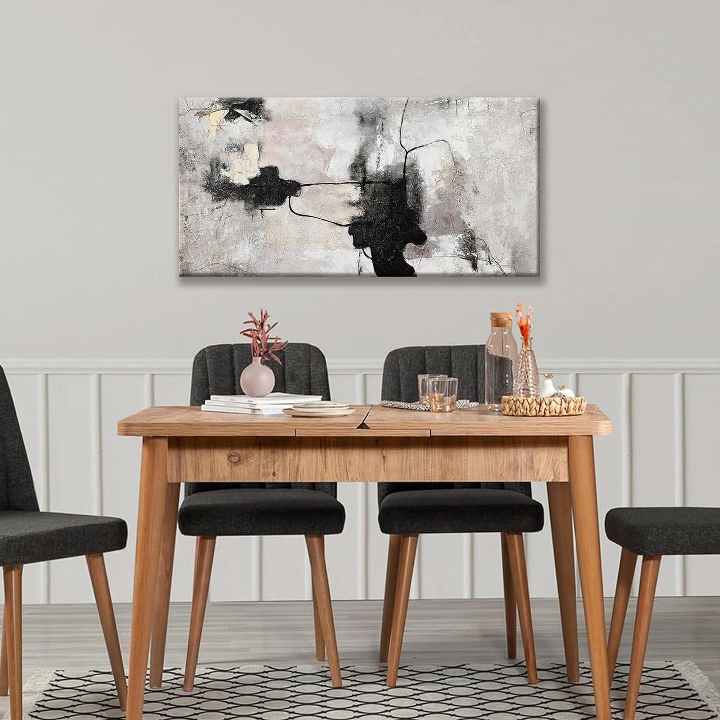 QSQ Black And Off-White Abstract Wall Art Minimalist Canvas Art Wall Decor Paintings Artwork For Walls Modern Abstract Art Prints Picture For Bedroom Hallway Office Home Wall Decor 20 x 40 In