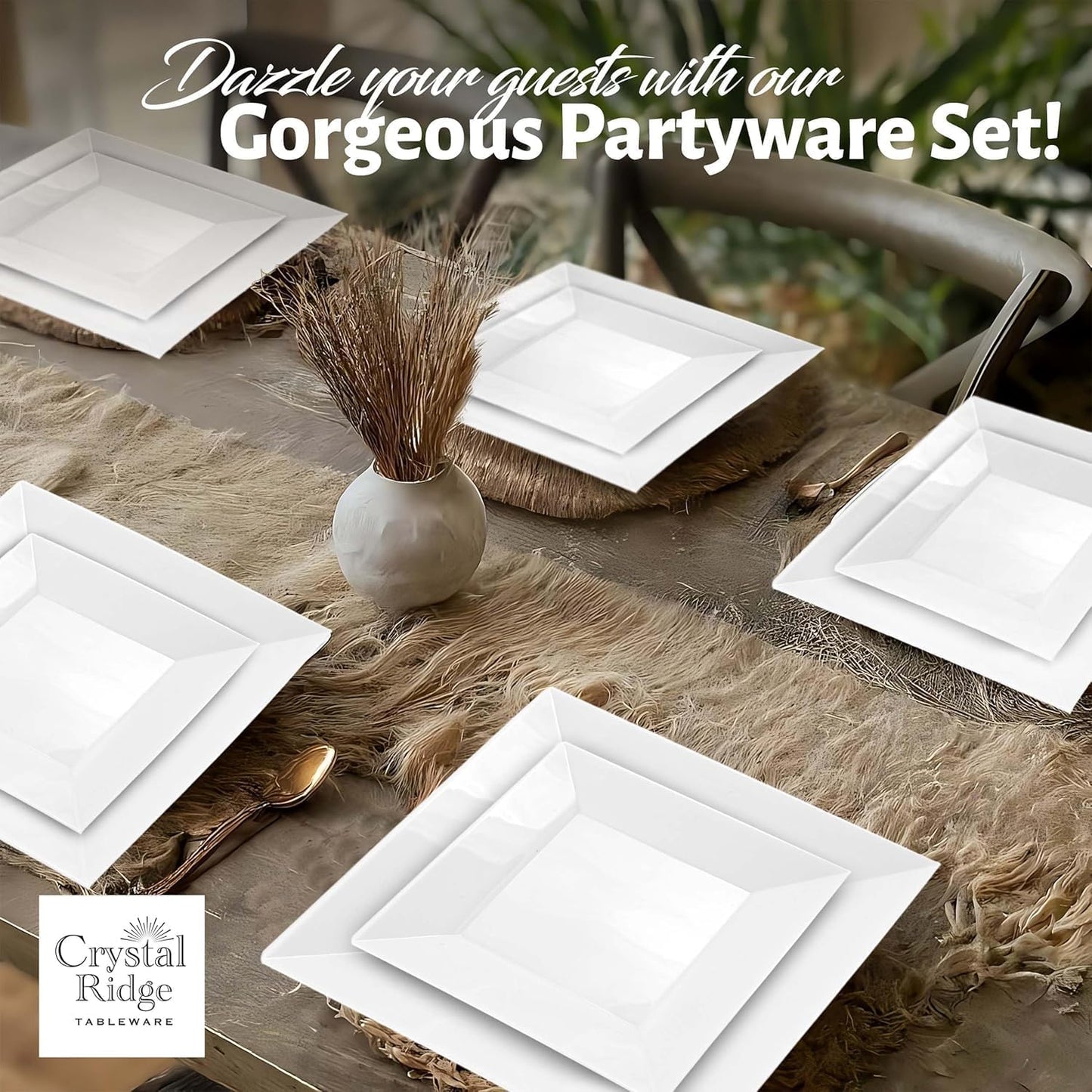 60 Pieces Square White Plastic Disposable Plates - Premium Heavy-Duty 30 Dinner Plates & 30 Salad Plates Ideal for Party, Birthday and Special Events