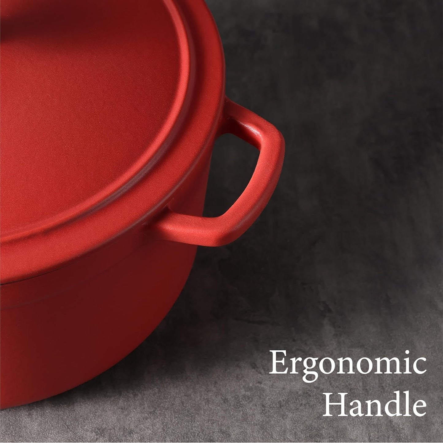 CAROTE Enameled Cast Iron Dutch Oven Pot with Lid, Enameled Dutch Oven for Sourdough Bread Baking, Braising, Stews, Dual Handles, Heavy-Duty Cast Iron Pot, 5QT, Red