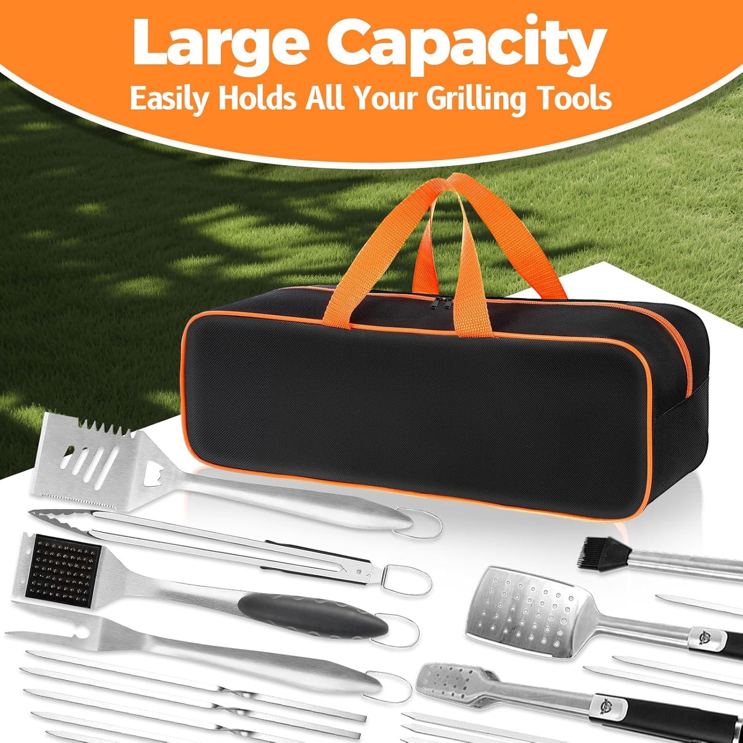 Grill Tool Storage Bag, 24" x 8" x 8" Large Capacity Grill Accessory Storage, 1680D Heavy-Duty Grill Utensil Storage, Accessories Storage Compatible with Blackstone, Perfect for Outdoor Grilling