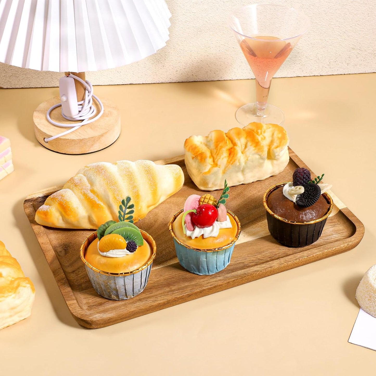 2 PCS 11.8 × 7.8 Solid Acacia Wood Serving Trays Rectangular Wooden Serving Platters Wood Tray Large Wooden Boards Kitchen Display Tray for Food, Charcuterie, Coffee Table Decor