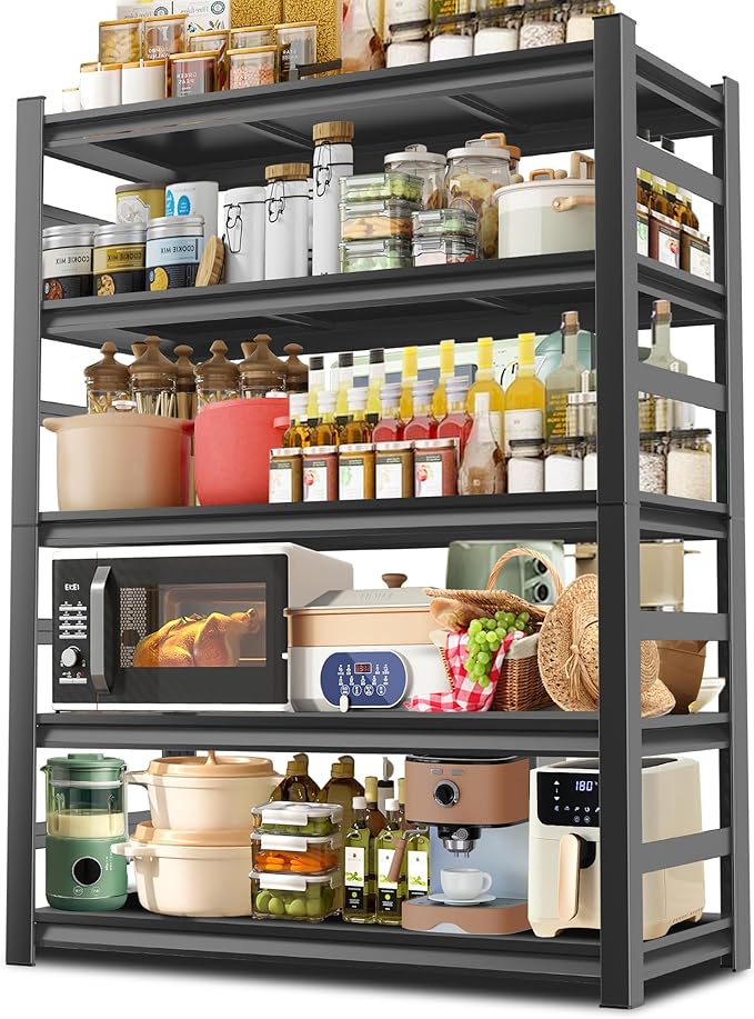 Kitchen Storage and Pantry Shelves,Metal shelving for Closet,Kitchen Organizers and Storage Shelves - Freestanding Microwave Shelf - 5 Tier Adjustable Bakers Rack for Pantry kitchenware Storage