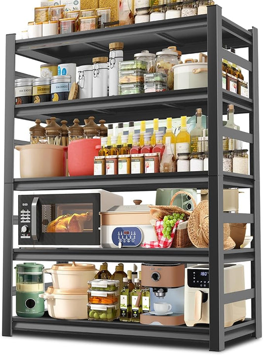 Kitchen Storage and Pantry Shelves,Metal shelving for Closet,Kitchen Organizers and Storage Shelves - Freestanding Microwave Shelf - 5 Tier Adjustable Bakers Rack for Pantry kitchenware Storage