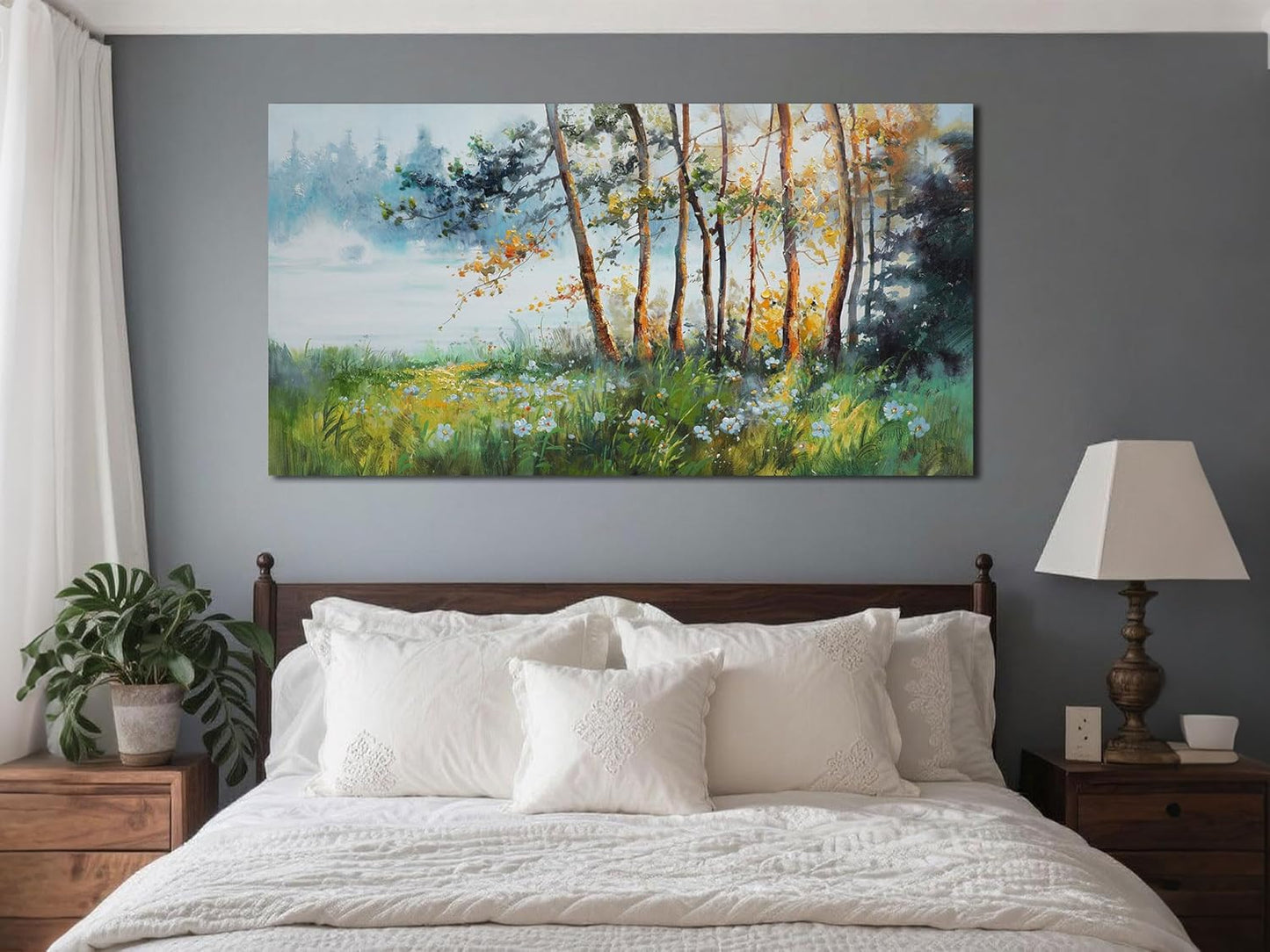 Ardemy Tree Canvas Wall Art Green Forest Pictures Wall Decor Living Room Landscape Textured Nature Paintings Artwork Bedroom Dining Room Kitchen Home Office, 40"x20"