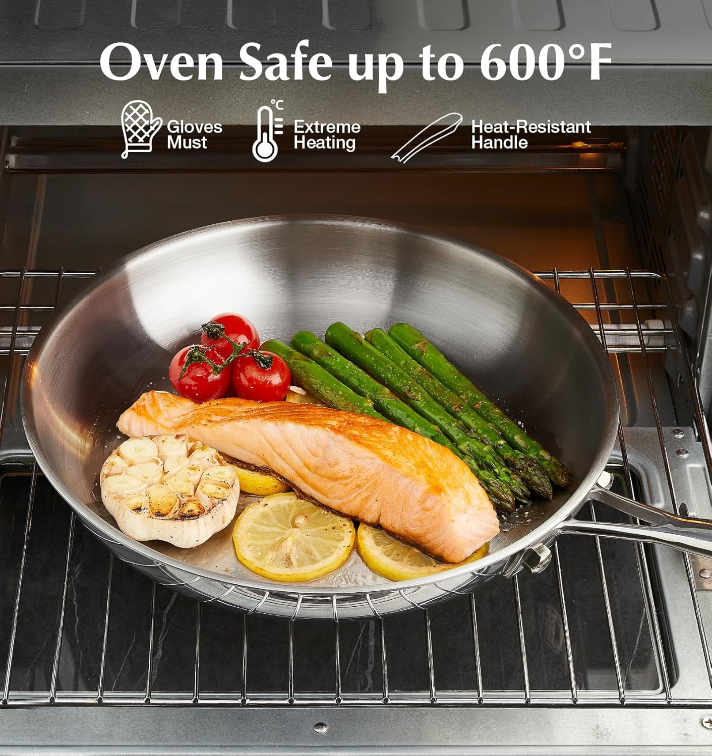 KOCH SYSTEME CS Stainless Steel Pan 12 Inch, Induction Cooking Steel Pan, Tri-Ply Stainless Steel Frying Pan with Heat-resistant Handle, Non-Toxic 12 Inch Skillet, Dishwasher & Oven Safe