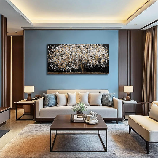 Gold Wall Decor Black Art Tree Wall Art for Living Room Canvas Painting Canvas Pistures Framed Modern Artwork for Home Kitchen 24"x48"