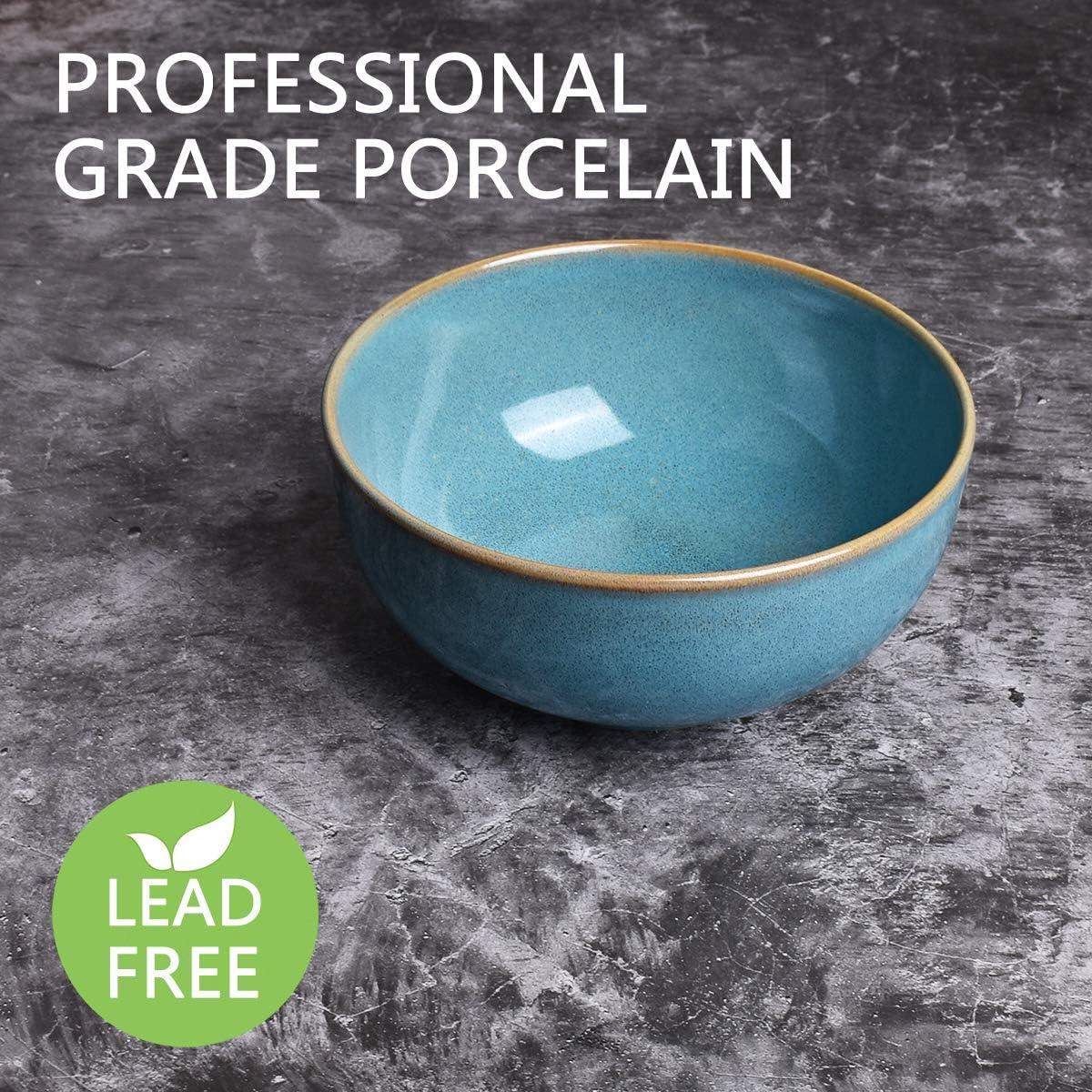 Bosmarlin Ceramic Soup Bowl Set of 4, 24 Oz, Cereal Bowl for Oatmeal, Dishwasher and Microwave Safe (5.75 Inches, Lake Blue)