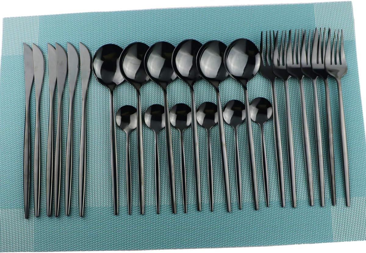 Gugrida Silverware Set - 18/10 Stainless Steel Reusable Utensils Flatware Set, Mirror Cutlery Flatware Set, Great for Family Gatherings & Daily Use (Service For 6, Green Silver)