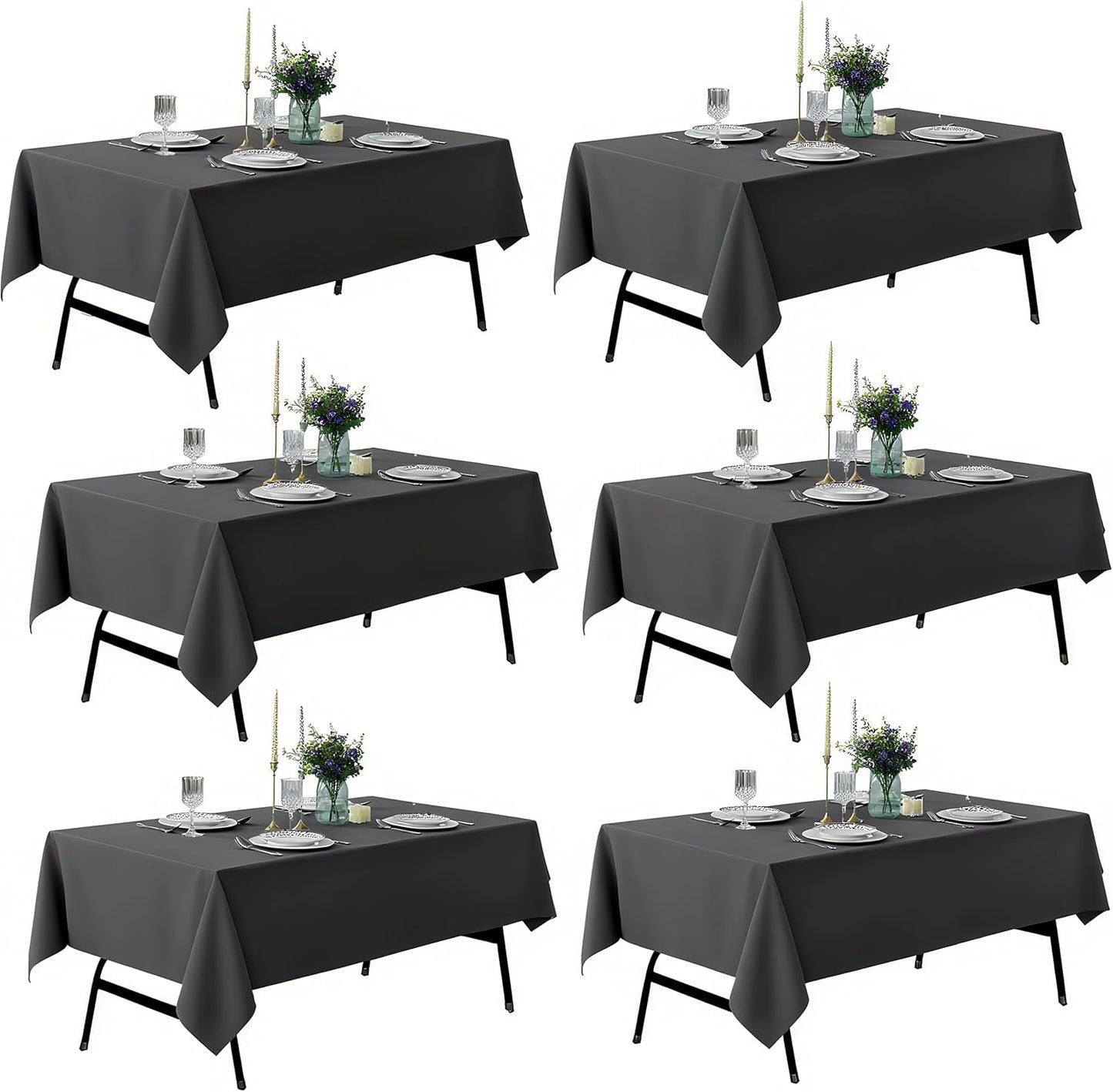 6-Pack 60x144 inch Grey Table Cloths, Solid Stain and Wrinkle Resistant Oblong Tablecloth, Premium Plain Weave Polyester Fabric Rectangle Table Linen Covers for Hotel, Banquet