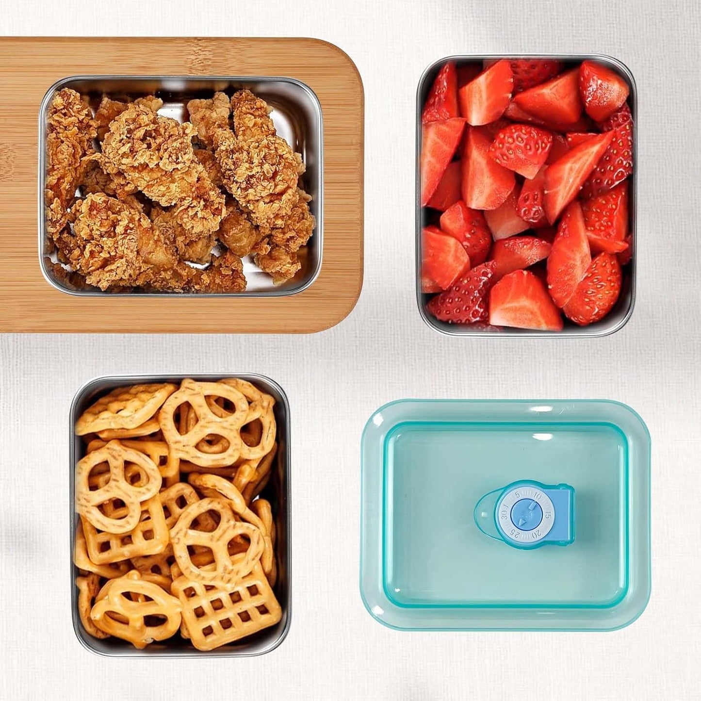 4 Pack 304 Stainless Steel Food Storage Containers Airtight Lids 22oz Fresh-keeping Container Metal Refrigerator Container for Lunch, Picnic Travel, Leftovers, Dishwasher & Freezer Safe