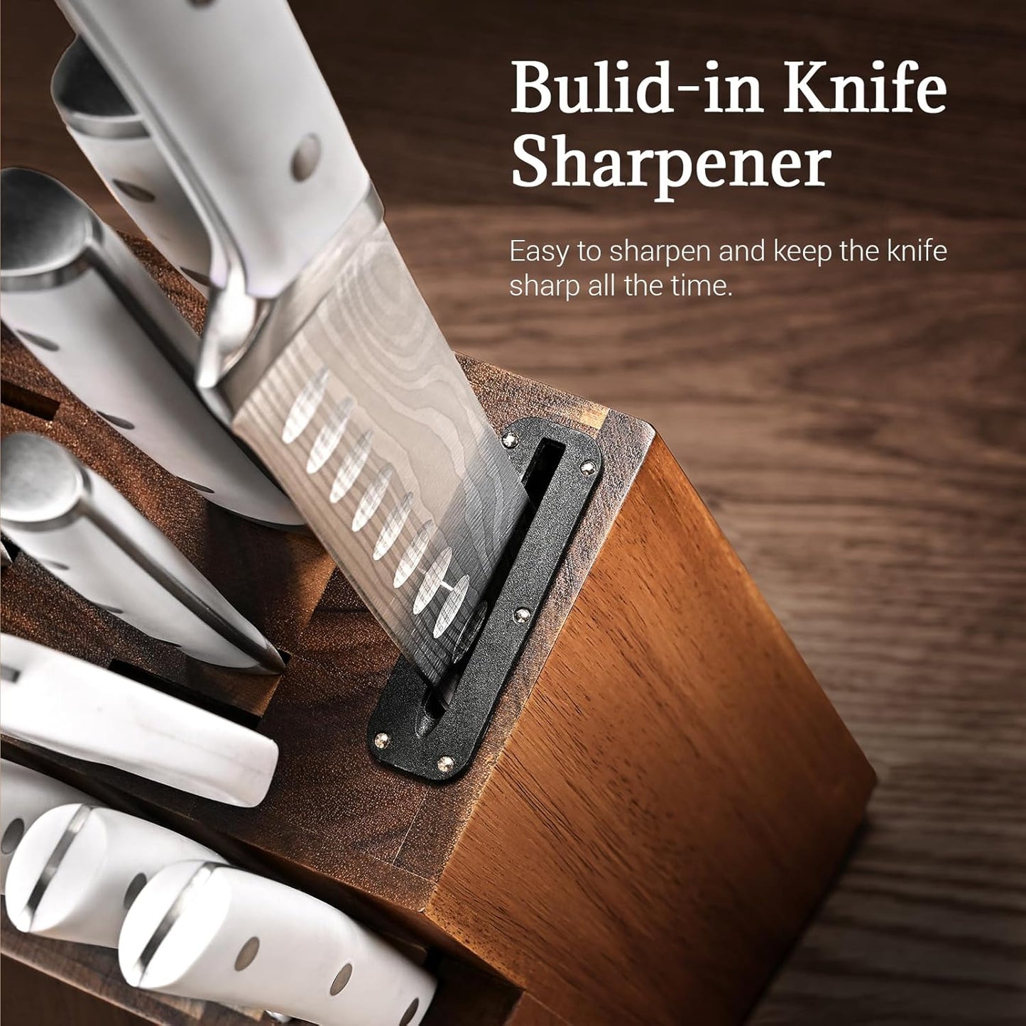 Knife Set, Emojoy 18-Pieces Kitchen Knife Set With Wooden Block, German Stainless Steel Knife Block Set With Built-In Sharpener, Professional Sharp Knives Set for Kitchen,White