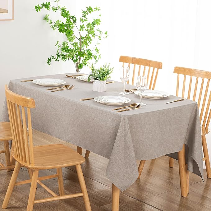 DWCN Rectangle Faux Linen Tablecloth - Textured Waterproof Spill-Proof Wrinkle and Stain Resistant Table Cloth Decorative Fabric Farmhouse Table Cover for Kitchen Dining Party, 52 x 70 Inch, Stone