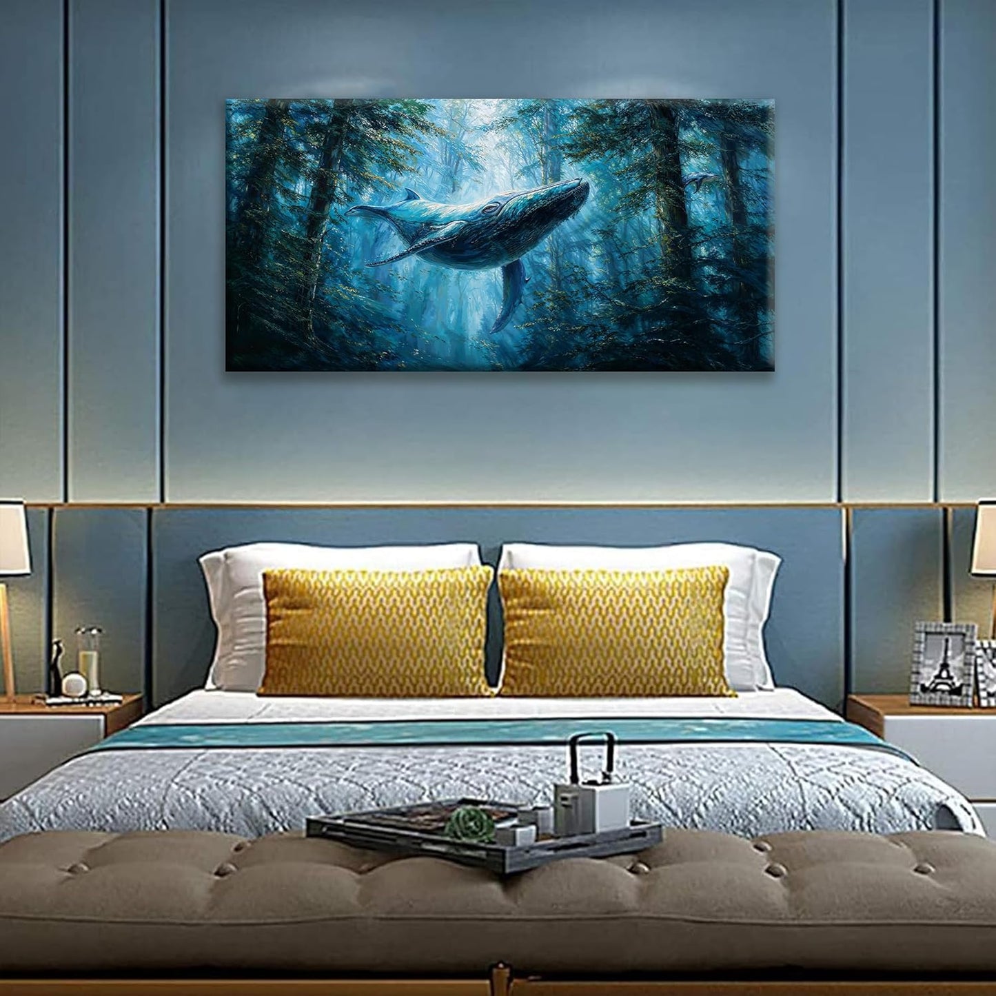 Suconvng Blue Whale Wall Art For Living Room Print Painting Canvas Art Wall Decor Picture For Bedroom Home Wall Decor Landscape Prints Paintings Modern Pictures Artwork 24 X 48 In
