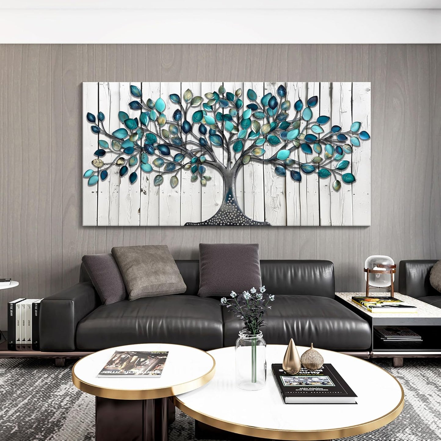 CHATYOUNG Wall Art Living Room - Large Green Tree of Life Wood Textured Background Modern Paintings Wall Decor Artwork for Bedroom Dining Room Office Kitchen Home Decor 48"x24"