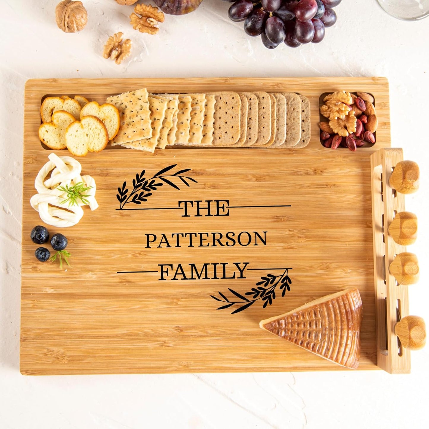 Personalized Bamboo Charcuterie Board & Cheese Board Set – Custom Wedding, Anniversary, Bridal Shower, Christmas, Housewarming Gifts for Couples, Birthday Gifts for Women, Farmhouse Kitchen Decor