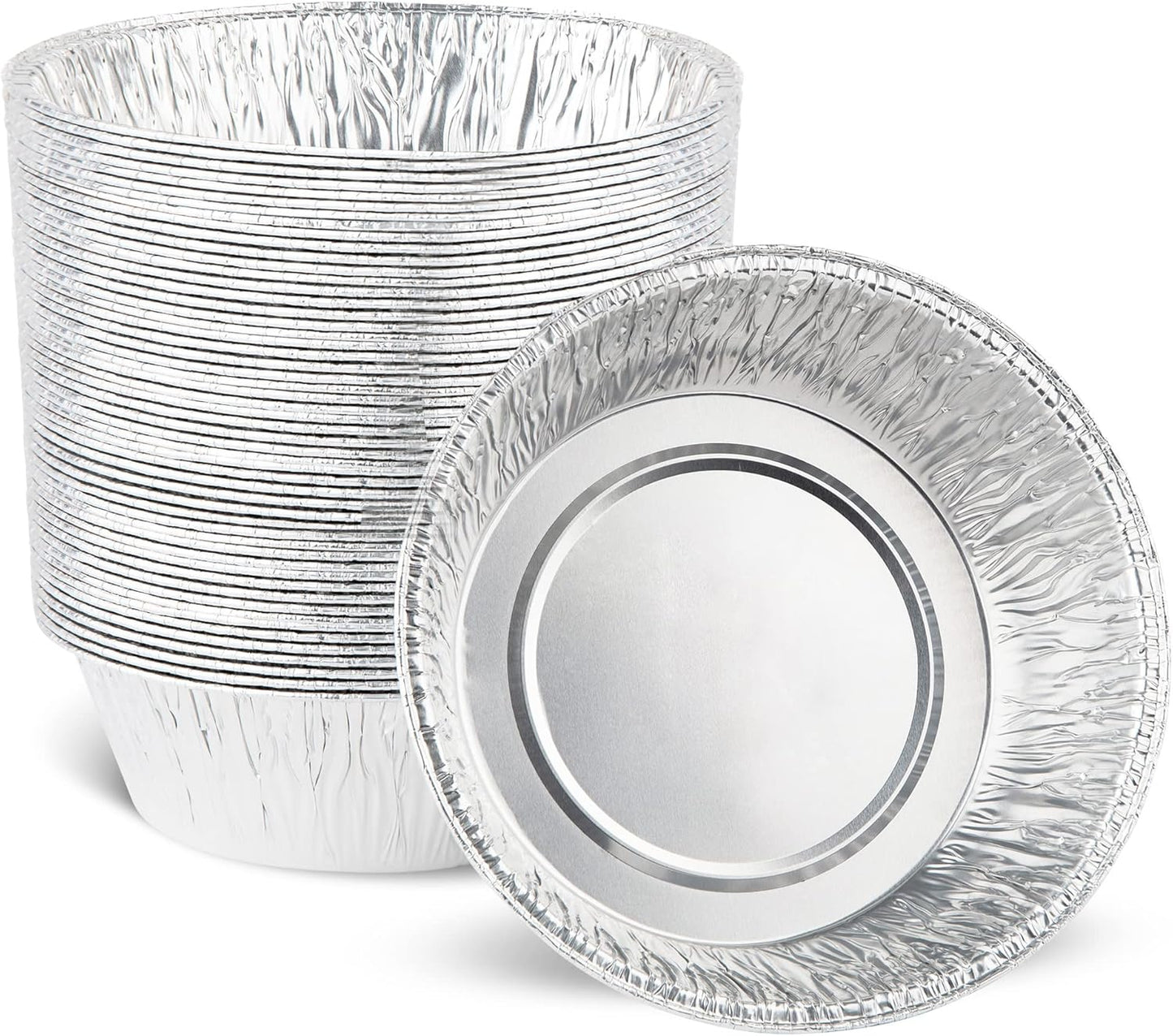 PLASTICPRO 6.5'' Inch Round Tin Foil Pans Disposable Aluminum, Freezer & Oven Safe - For Baking, Cooking, Storage, Roasting, & Reheating, Deep Pack of 50