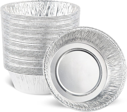 PLASTICPRO 6.5'' Inch Round Tin Foil Pans Disposable Aluminum, Freezer & Oven Safe - For Baking, Cooking, Storage, Roasting, & Reheating, Deep Pack of 50