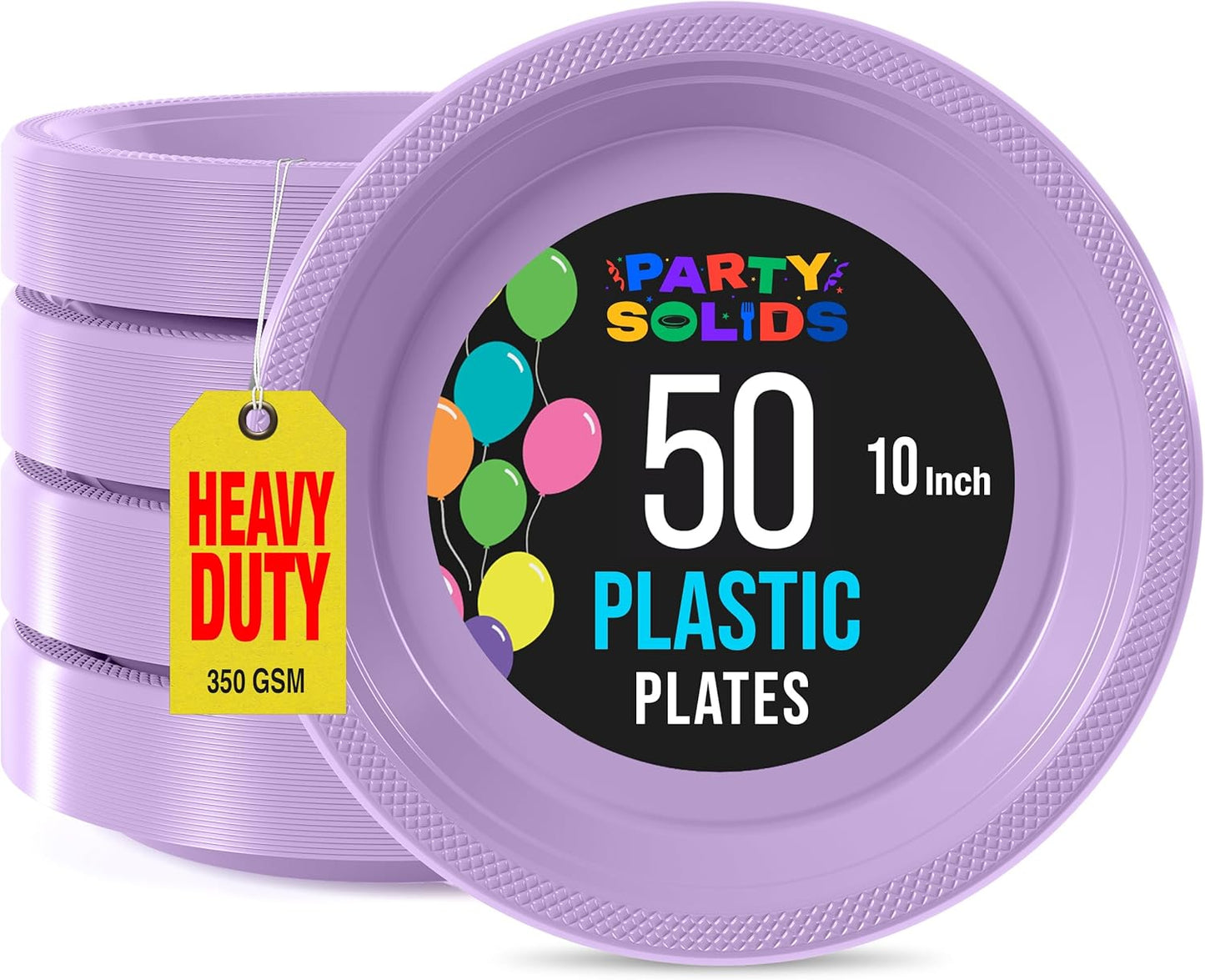 Exquisite Party Solids Lavender Plastic Plates For Party Supplies 10" Lavender Disposable Plates Heavy Duty 50 Pcs Plastic Dinnerware Sets Heavy Duty 350 GSM Disposable Dinnerware Set