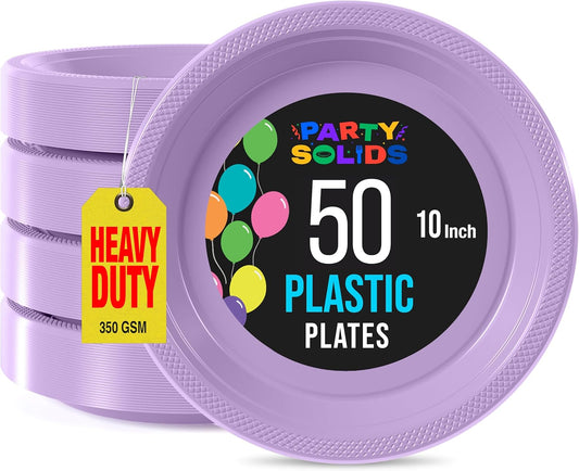 Exquisite Party Solids Lavender Plastic Plates For Party Supplies 10" Lavender Disposable Plates Heavy Duty 50 Pcs Plastic Dinnerware Sets Heavy Duty 350 GSM Disposable Dinnerware Set