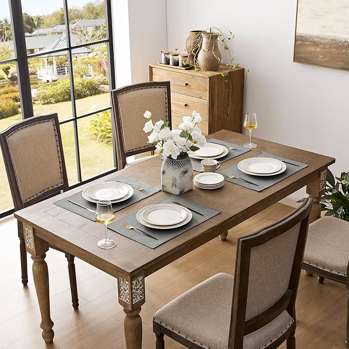 Romanstile Cloth Placemats Set of 4-12 x 18 Inch, Heat Resistant Double Layered Thickened Burlap Place Mats, Washable Faux Linen Farmhouse Table Mats for Kitchen/Dining/Party/Outdoor, Grey