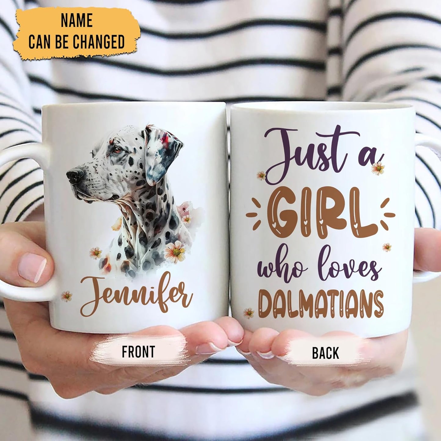 Hyturtle Personalized Gifts Dalmatian Lover - Just A Girl Who Loves Dalmatians Custom Name Ceramic Coffee Mug Cup 11oz - Idea Cute Dog Lover Gifts For Women, Girl Daughter On Birthday, Christmas