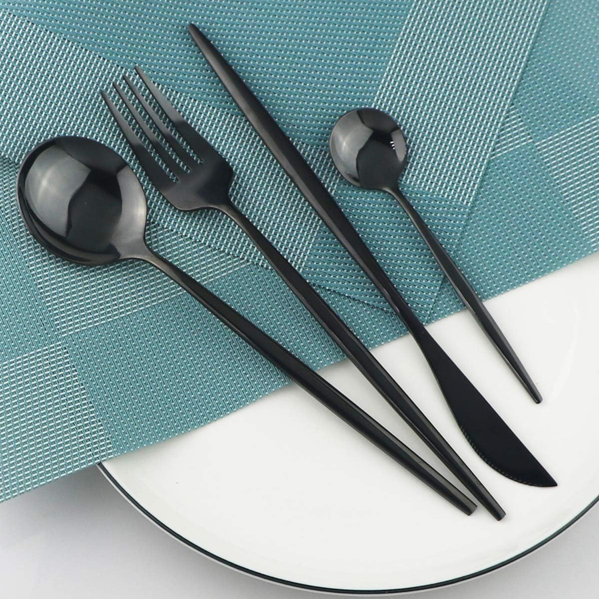 Gugrida Silverware Set - 18/10 Stainless Steel Reusable Utensils Flatware Set, Mirror Cutlery Flatware Set, Great for Family Gatherings & Daily Use (Service For 6, Green Silver)