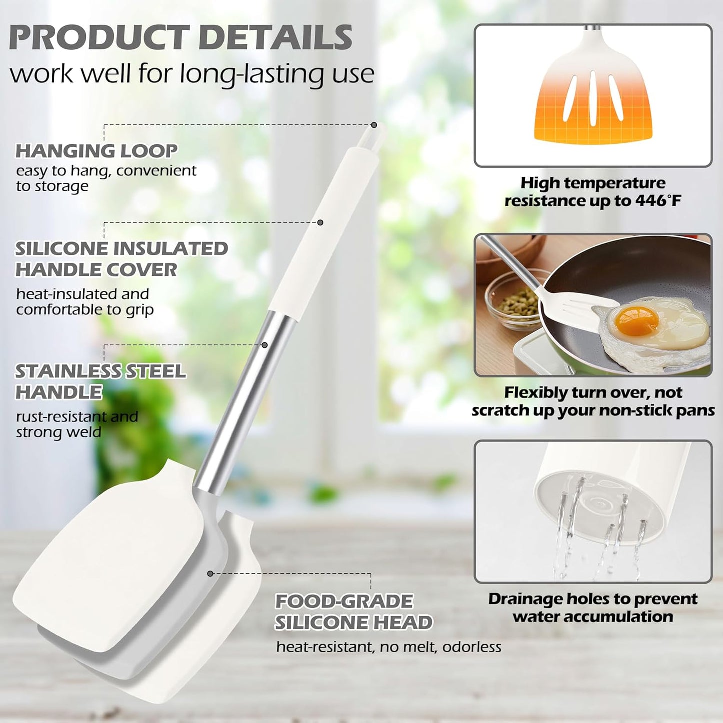 HaWare 29 PCS Silicone Cooking Utensils Set, Heat Resistant Kitchen Utensils Set with Stainless Steel Handle, Spatula Sets with Holder and Hooks, Kitchen Tools Gadgets for Nonstick Cookware -White