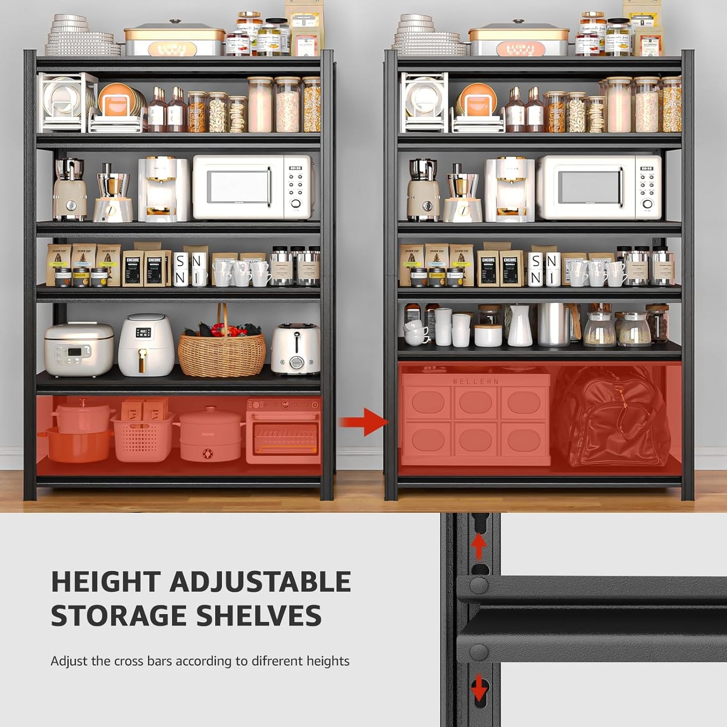 55.12" W Father&I Industrial Heavy-Dudy Garage Shelving Units/Systems: Metal 6-Tier Storage Shelves Adjustable for Basement/Closet/Tote/Kitchen/Pantry, 84" H*55.12W *23.65" D, Black