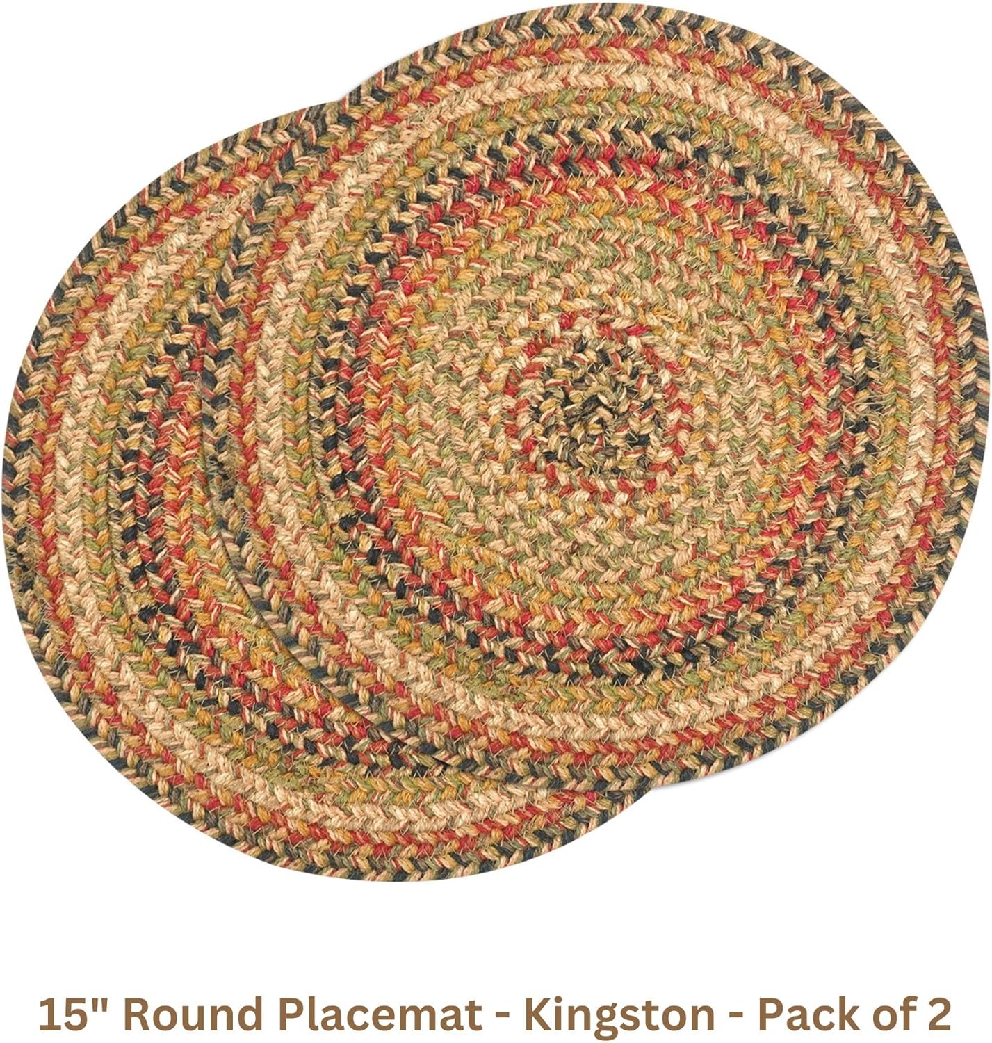Homespice Kingston Round Braided Placemats, Warm Country Decor, Set of 2, 15", Multicolor Jute Table Mats - Vibrant Colors, Durable, Easy to Clean and Protects Furniture