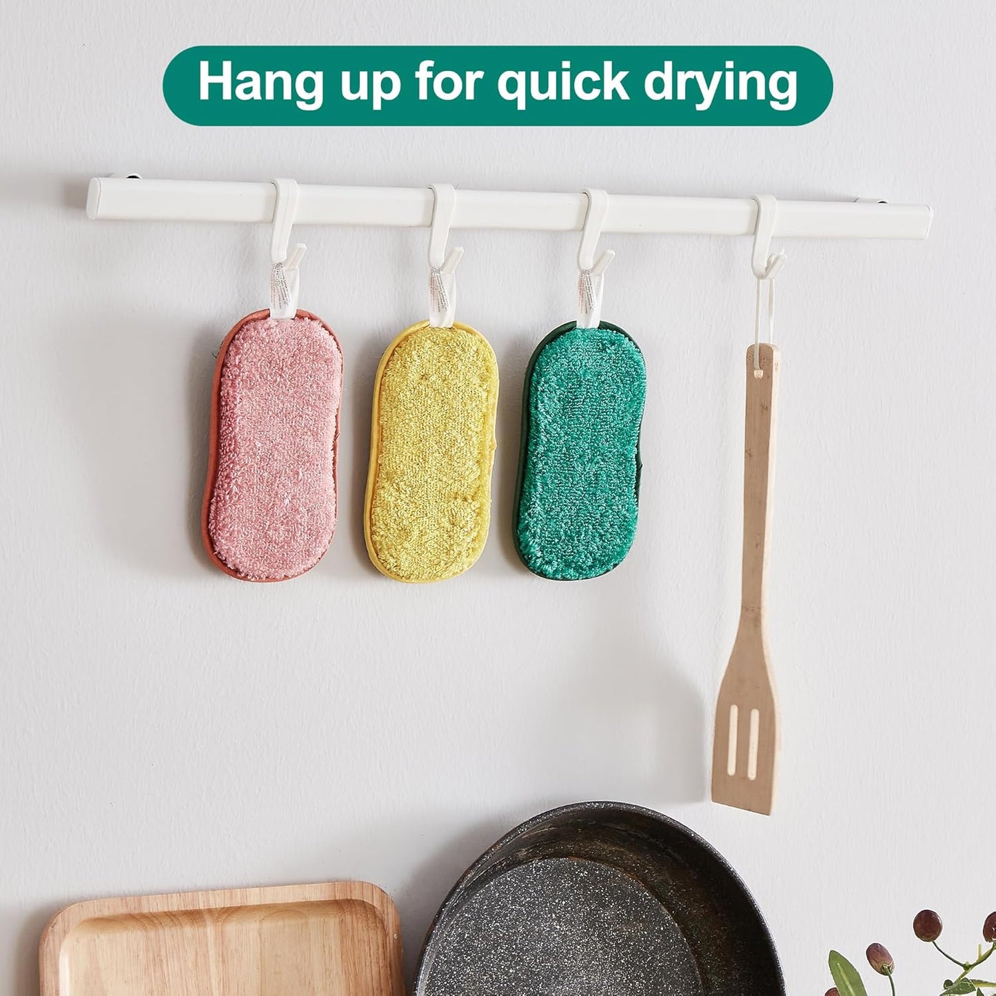 Multipurpose Sponges Kitchen,6 Pack Reusable Non-Scratch Scrub Sponge,Rough Scrubbers Side for Pots and Pans,Soft Microfiber Scrub Side for Washing Dishes