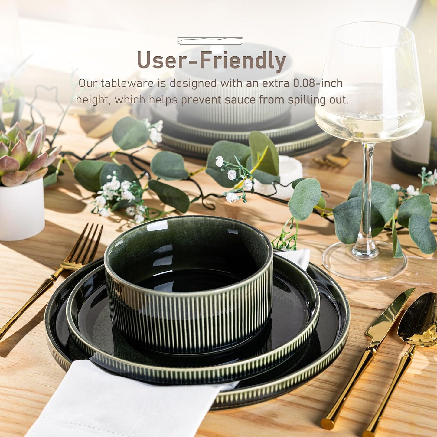 GBHOME Stoneware Dinnerware Sets for 4,Round Reactive Glaze Ceramic Plates and Bowls Set,Highly Scratch Resistant | Dishwasher & Microwave Safe Dishes Set,Service for 4(12Pcs)