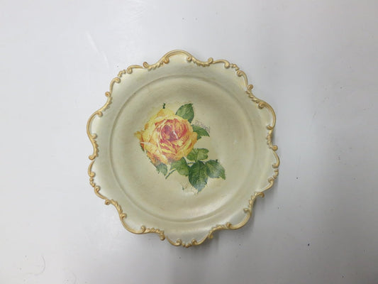 GAC Italian Hand Painted 'Country Flowers' Small Decorative Serving Bowl - Nut Bowl, Candy Dish, Centerpiece Bowl - Brass - Limited Edition 7"