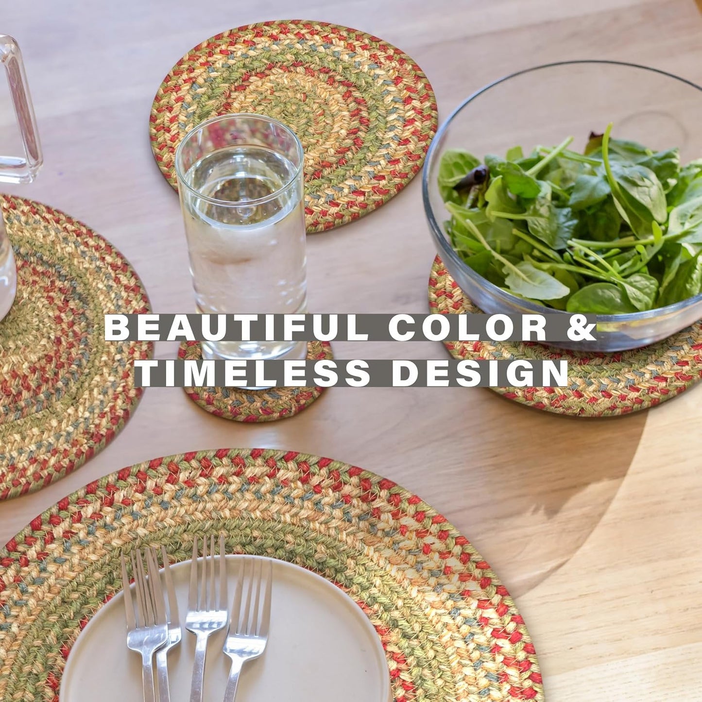 Azalea Jute Braided Trivets for Table, Warm Country Primitive Decor, Set of 3, Multicolor 8" Round Heat Resistant Mats - Rich Colors, Easy to Clean, Durable and Protects Furniture