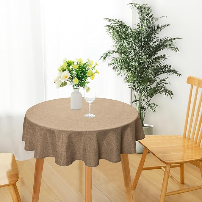 JIUZHEN Round Textured Table Cloth Linen Wrinkle Free Stain Resistant Farmhouse Decorative Circular Tablecloth for Kitchen, Dining, Party, Wedding, Outdoor Use (40 Inch Round,Khaki)