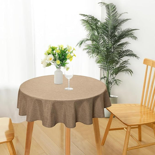 JIUZHEN Round Textured Table Cloth Linen Wrinkle Free Stain Resistant Farmhouse Decorative Circular Tablecloth for Kitchen, Dining, Party, Wedding, Outdoor Use (40 Inch Round,Khaki)