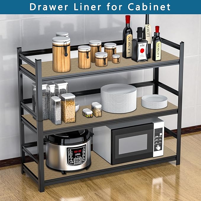 HooTown Kitchen Shelf Liner Drawer Liners, 23.6"W x 196.8"L Non-Adhesive Cabinet Cupboard Liners Refrigerator Waterproof Fridge Mat with Durable Kitchen Cabinet Mat for Drawers, Shelves, Pantry, Khaki