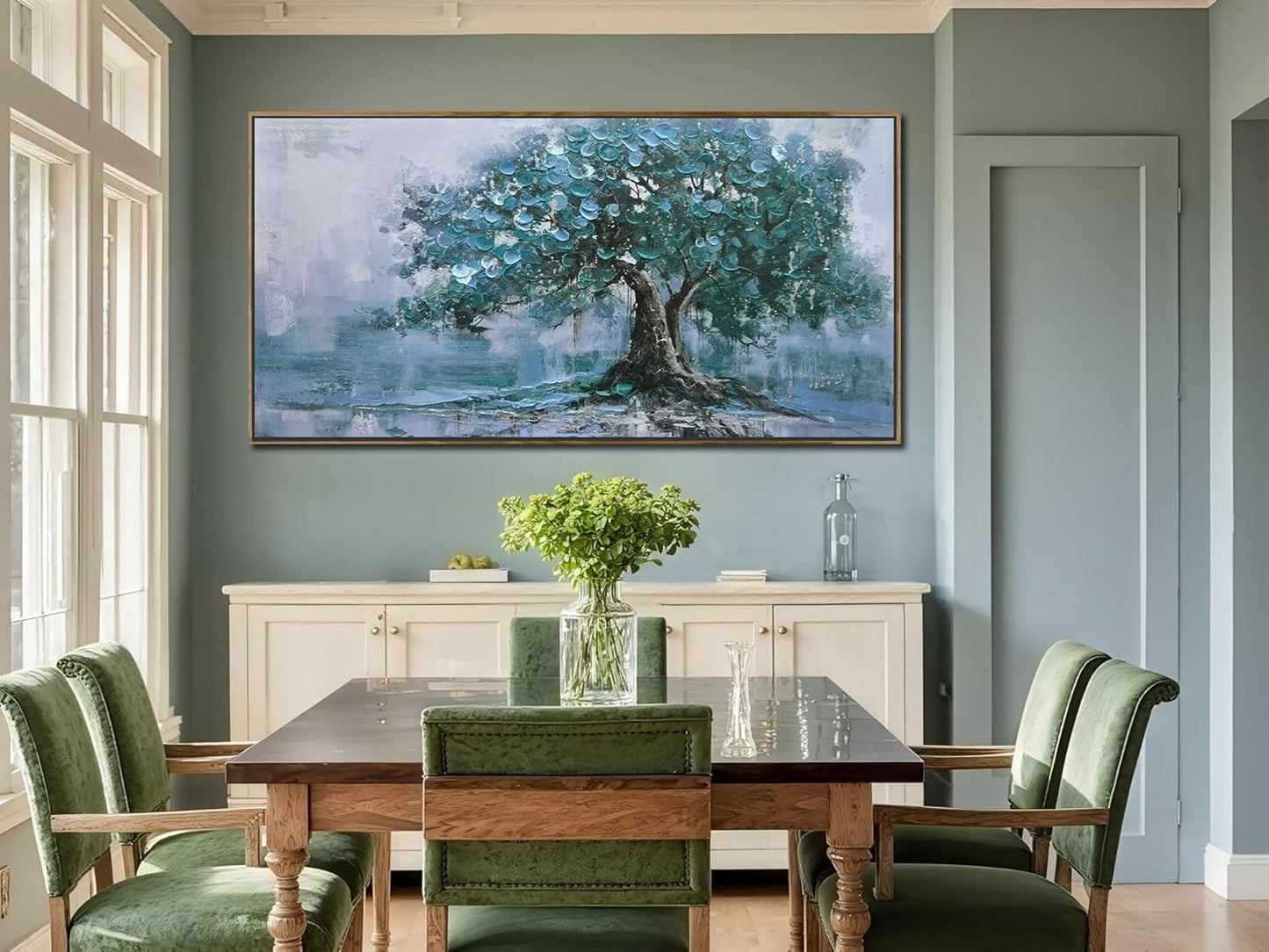 Ardemy Tree Framed Canvas Wall Art for Living Room Large Teal Tree of Life Pictures Wall Decor Landscape Bedroom Nature Paintings Artwork Home Office Dining Room Kitchen, 48"x28"