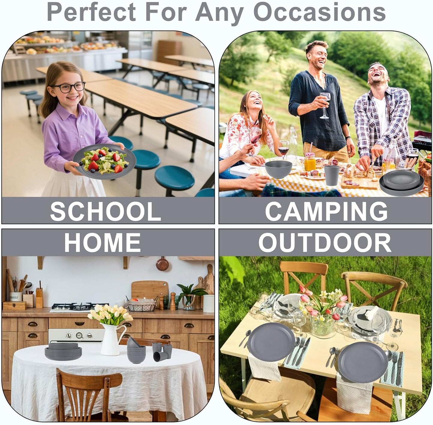 Supernal Wheat Straw Dinnerware Sets,Unbreakable Dinner Plates for 6,Microwave Dishwasher Safe,Reusable Dinnerware,Dark Gray Set 12pcs Plates, 6pcs Bowls, 6pcs Cups