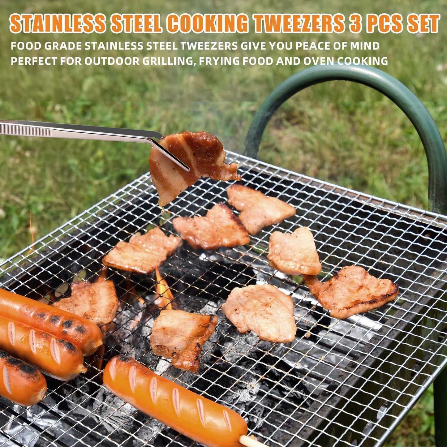 3 Pcs Kitchen Tweezers, 12'' and 11.6" Stainless Steel Tongs For Cooking, Professional Cooking Tongs, Chef Cooking Tweezers, Sea food, BBQ, Plating and Serving