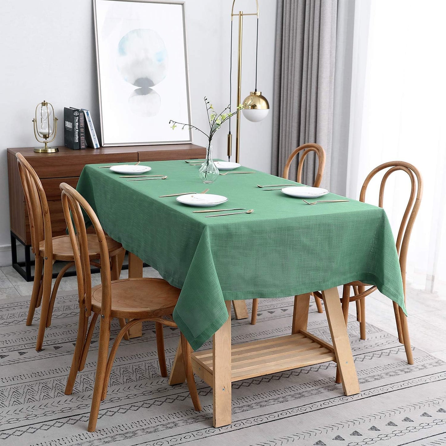 maxmill Lux Faux Linen Table Cloth with Slubby Texture Wrinkle Resistant Anti-Shrink Soft Tablecloth for Kitchen Dining Tabletop for Buffet Banquet Parties Event Dinner Rectangle 52 x 70 Inch Green