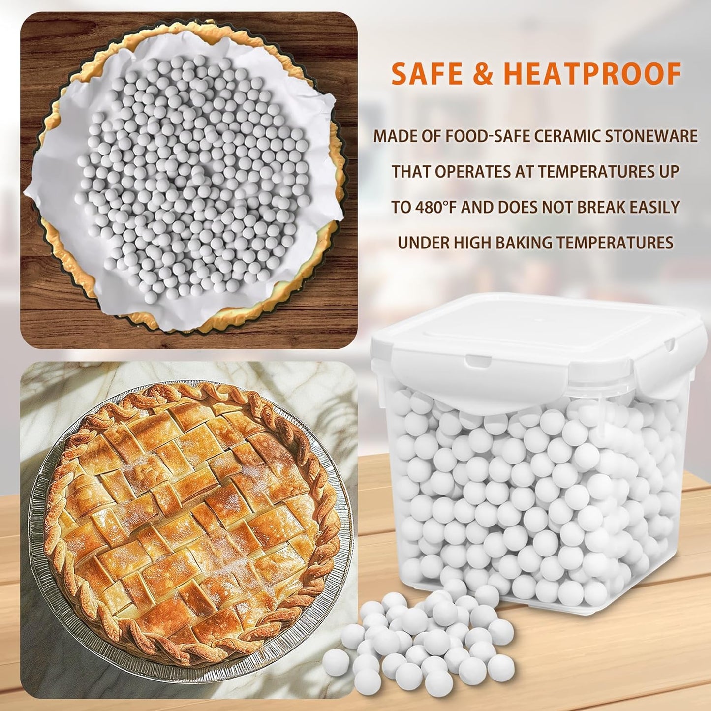 MOBYKE 2.2 LB Ceramic Pie Weights for Blind Baking With Storage Box - Natural Stoneware Beads for Baking Crust