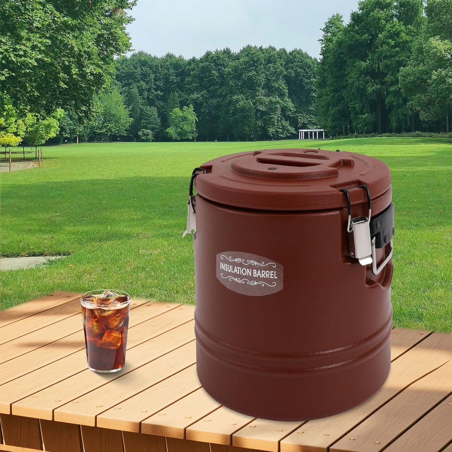 DYNAMI Large Insulated Food Container,4 Gallon Portable Commercial Food Warmer Insulated Soup Container Cold Hot Box for Catering,Stainless Steel Inner Liner, Sealed and Leak-proof (Brown, 4 Gal)