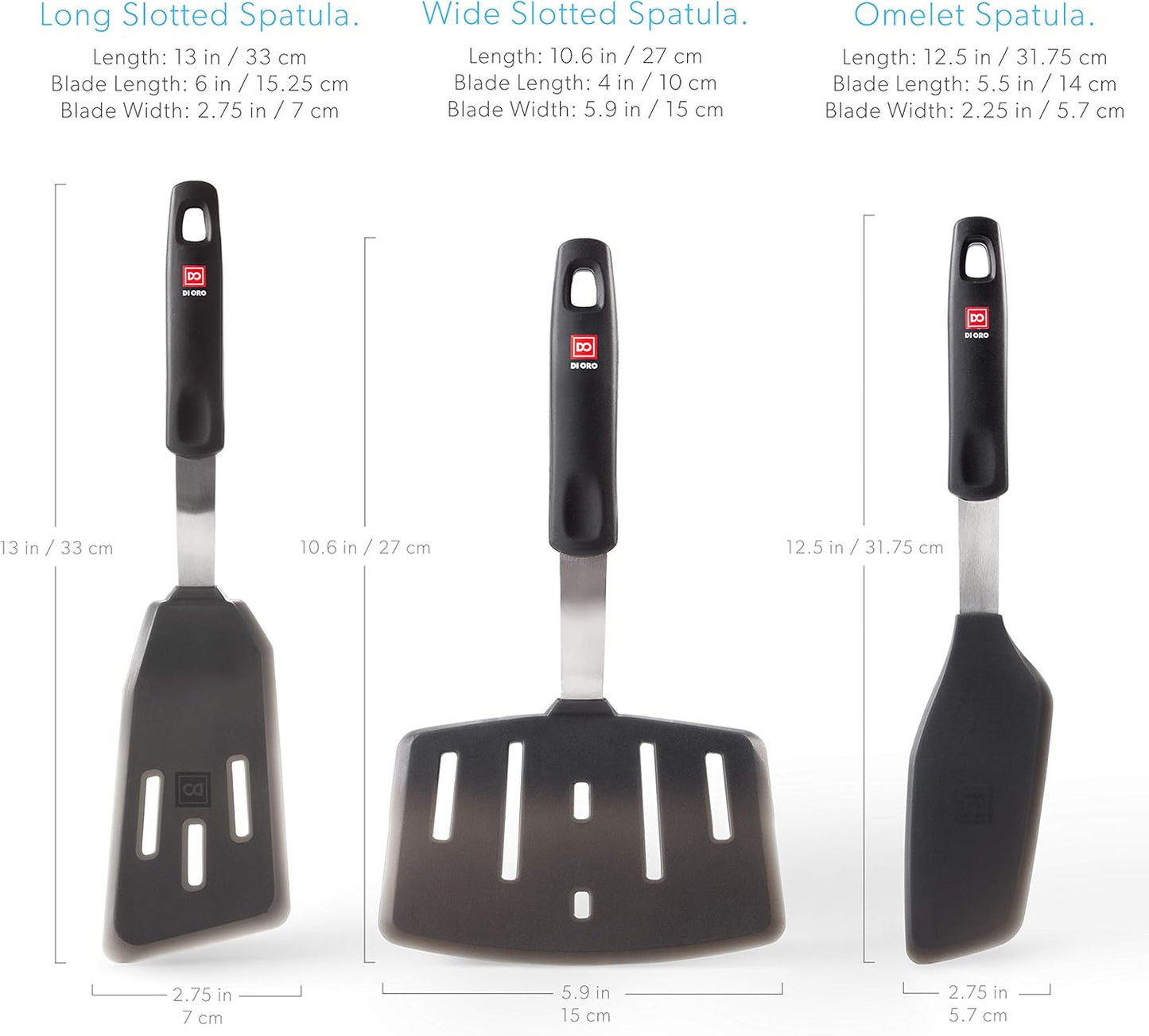 DI ORO Silicone Turner Spatula Set - Forever Warranty - Kitchen Spatulas for Nonstick Cookware - 600°F Heat-Resistant & BPA Free - Flexible & Thin Flippers for Turning Eggs & Pancakes (6 Piece, Black)