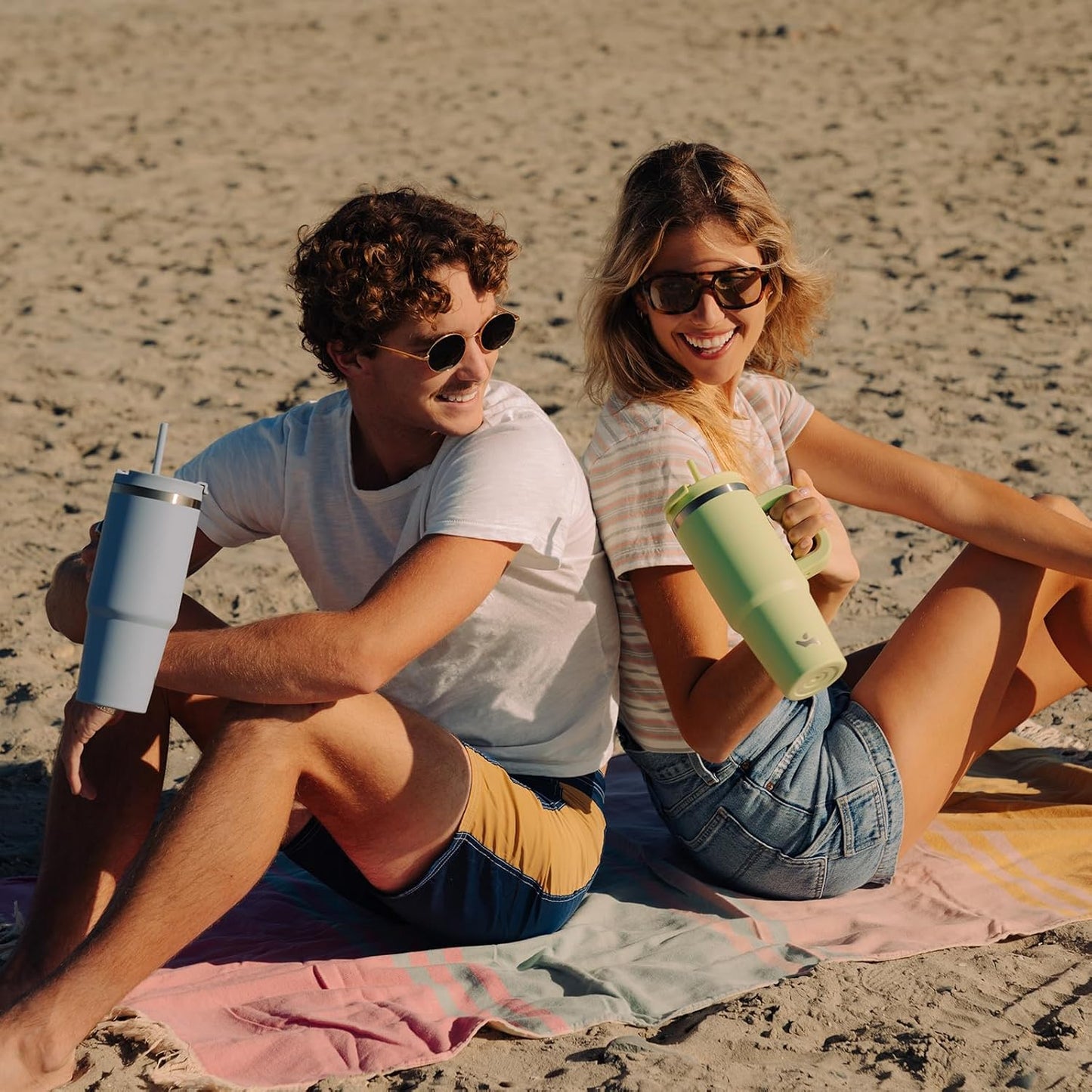 40 oz Tumbler with Handle and 2 Straws,2 in 1 Lid Insulated Water Bottle Stainless Steel Travel Coffee Mug,Macaron Green