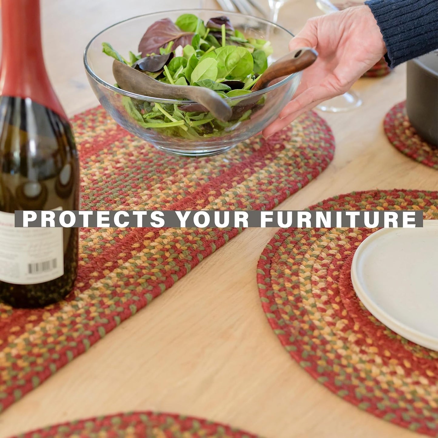 Homespice Cider Barn Jute Braided Table Runner Set of 2-8x28, Oval, Red - Rich Colors, Easy to Clean, Durable and Protects Furniture