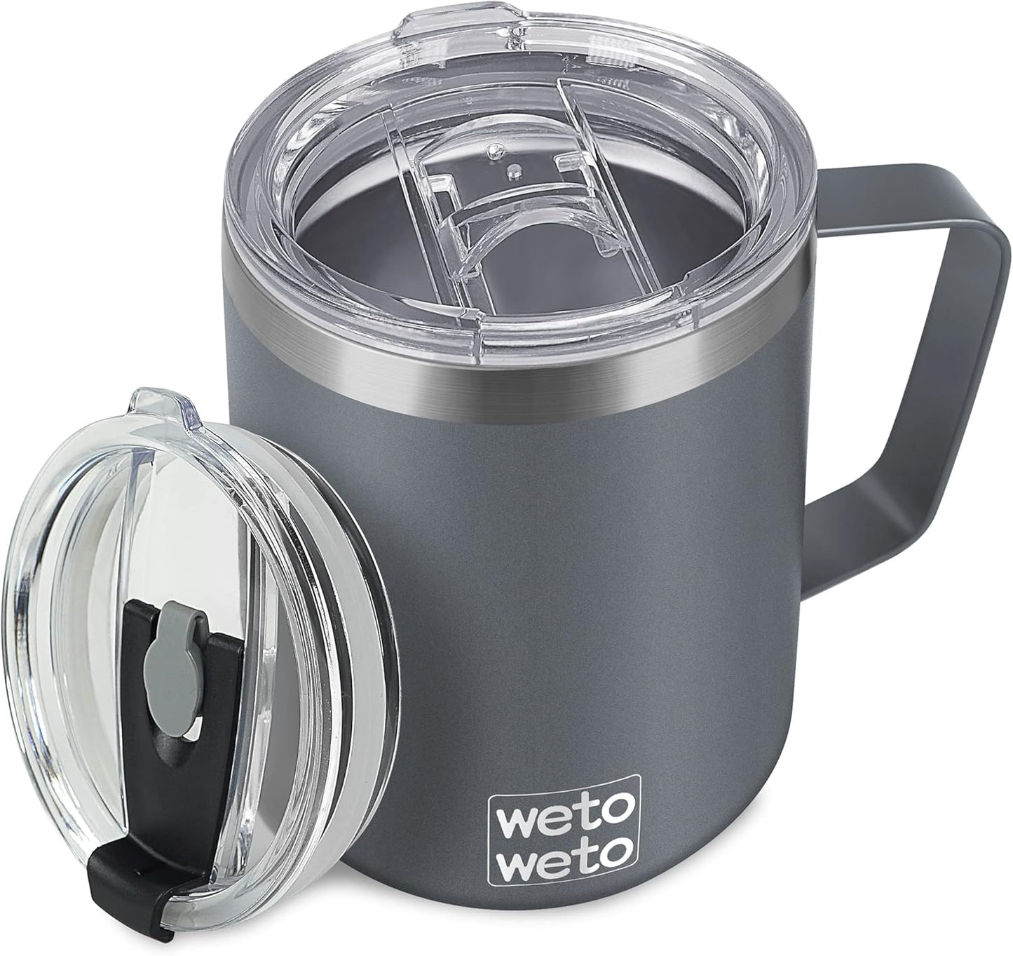 WETOWETO 14 oz Coffee Mug, Vacuum Insulated Camping Mug with Lid, Double Wall Stainless Steel Travel Tumbler Cup, Coffee Mugs Outdoor, Powder Coated Cool Grey