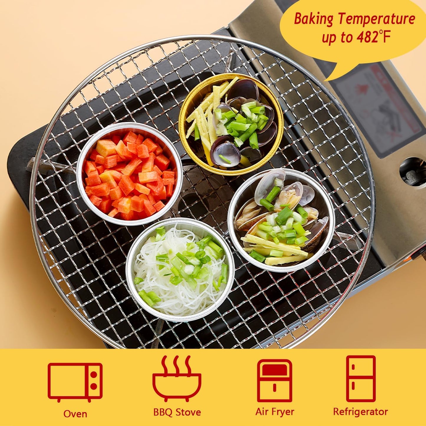 Cupcake Liners with Dome Lids 50 Pack,Free-Air 5oz Aluminum Foil Baking Cups Muffin Tin,Souffle Dessert Pudding Ramekin Holders for Individual Bakery Wedding Birthday Party,with 50 Spoons-Silver