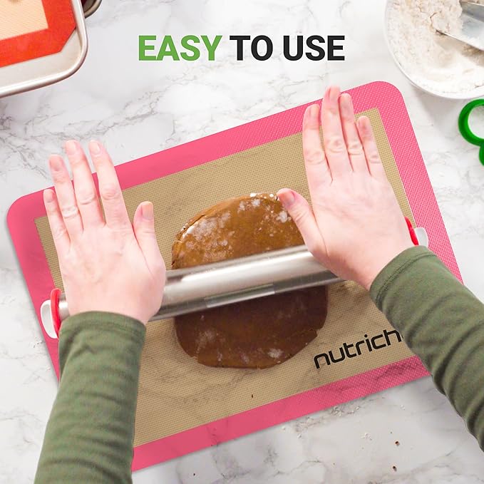 Nutrichef Silicone Baking Mats - 2 Non-stick Food-Grade Silicone Mats - Perfect for Full Baking Pans 24.4 x 16.5 IN - Oven-safe Up to 480 Degrees F - Suitable for Ovens, Freezers, & Dishwashers - Pink