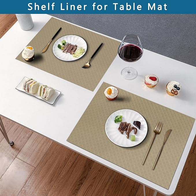 HooTown Kitchen Shelf Liner Drawer Liners, 23.6"W x 196.8"L Non-Adhesive Cabinet Cupboard Liners Refrigerator Waterproof Fridge Mat with Durable Kitchen Cabinet Mat for Drawers, Shelves, Pantry, Khaki